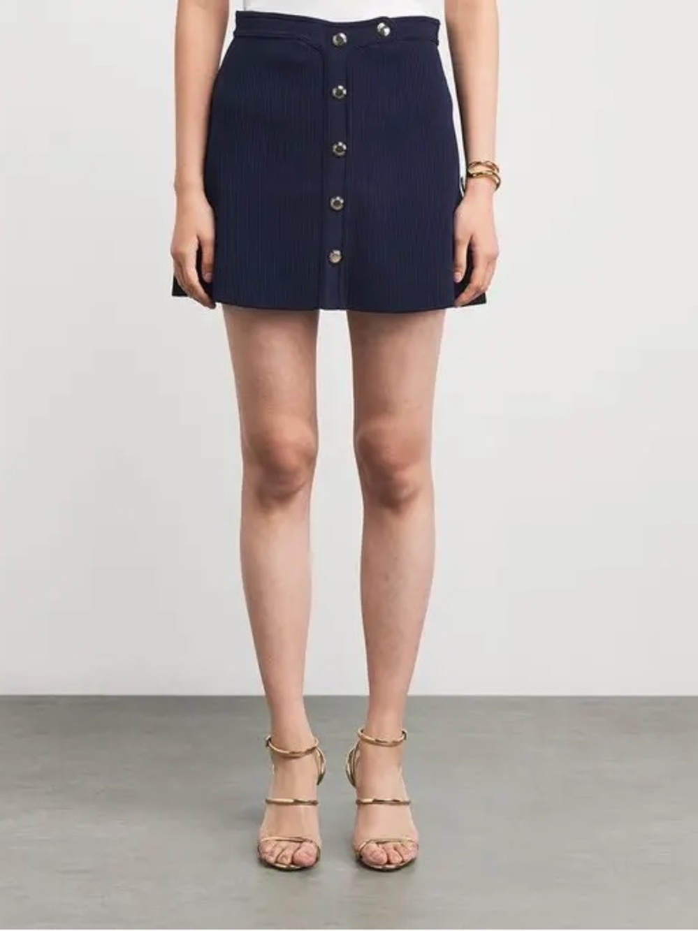 Sandro Navy Button-Front Mini Skirt